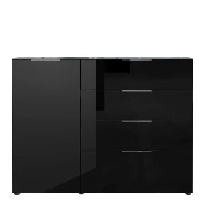 101cm Hohe Design Kommode In Schwarz Mit Glas – Lavencia 10