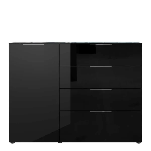 101cm Hohe Design Kommode In Schwarz Mit Glas – Lavencia 3