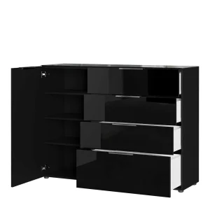 101cm Hohe Design Kommode In Schwarz Mit Glas – Lavencia 12