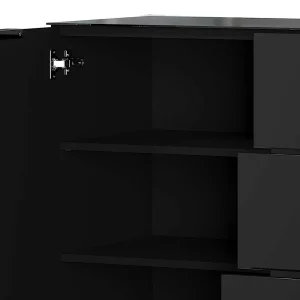 101cm Hohe Design Kommode In Schwarz Mit Glas – Lavencia 18