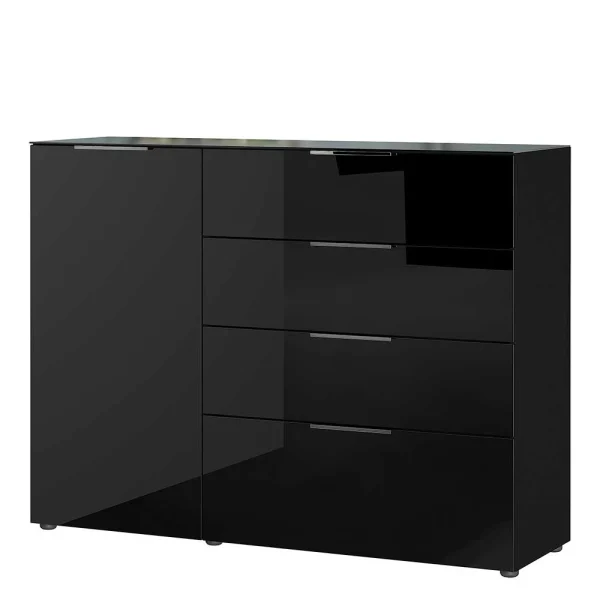 101cm Hohe Design Kommode In Schwarz Mit Glas – Lavencia 1