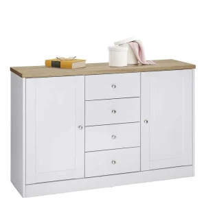 120x80x35 Kommode In Weiß Mit Sonoma Eiche – Nudion I 10