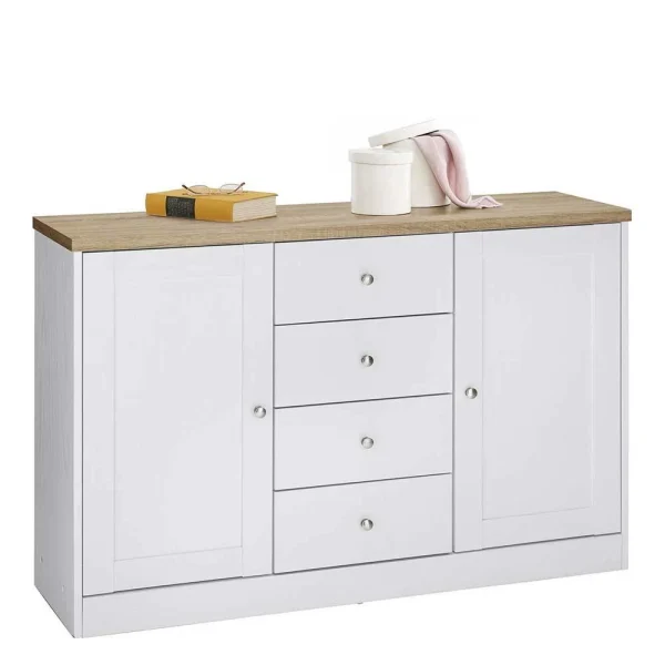 120x80x35 Kommode In Weiß Mit Sonoma Eiche – Nudion I 3