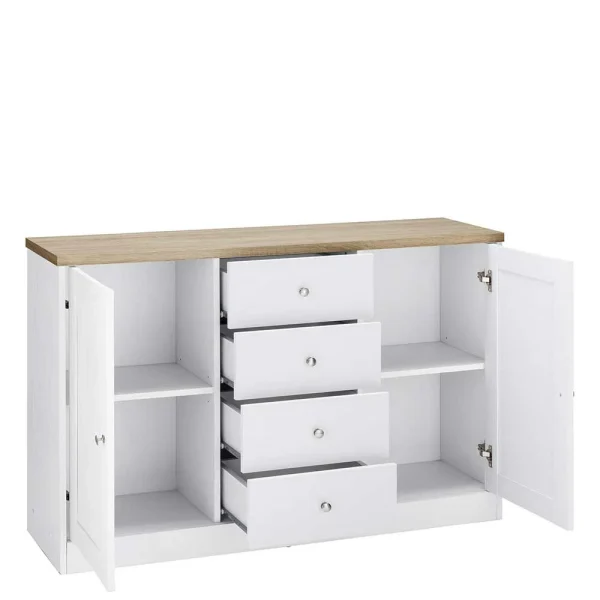 120x80x35 Kommode In Weiß Mit Sonoma Eiche – Nudion I 5