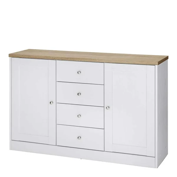 120x80x35 Kommode In Weiß Mit Sonoma Eiche – Nudion I 1