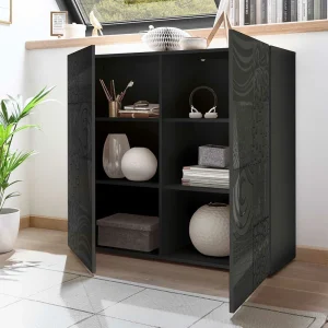 121x111x42 Türen-Kommode In Grau Glanz – Ipatal 10