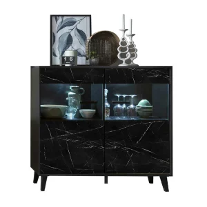 126x118x40 Schrank Mit Glaseinsatz In Marmor Optik – Jaennos 12