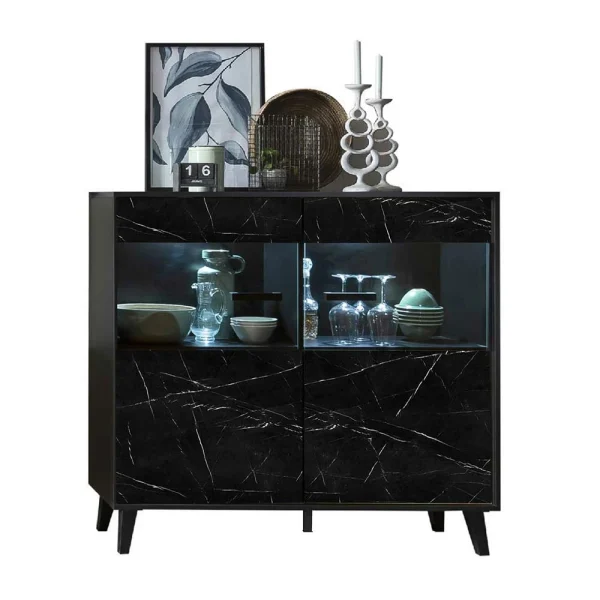 126x118x40 Schrank Mit Glaseinsatz In Marmor Optik – Jaennos 4