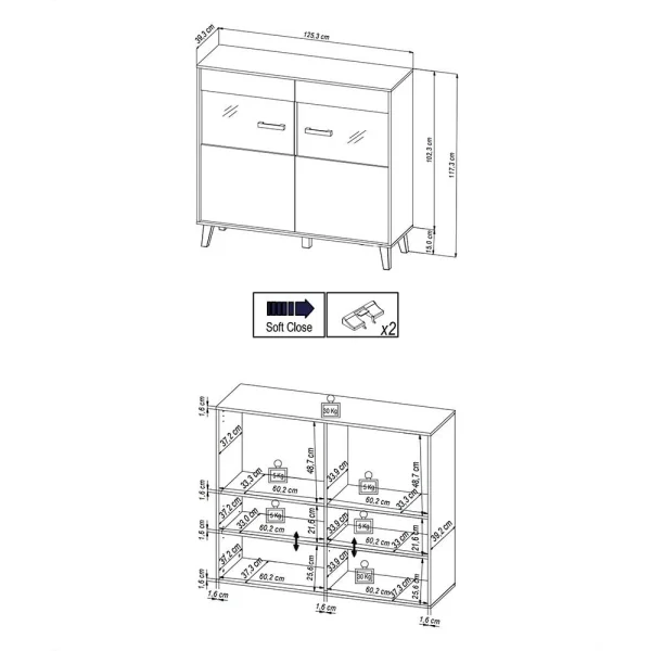 126x118x40 Schrank Mit Glaseinsatz In Marmor Optik – Jaennos 7