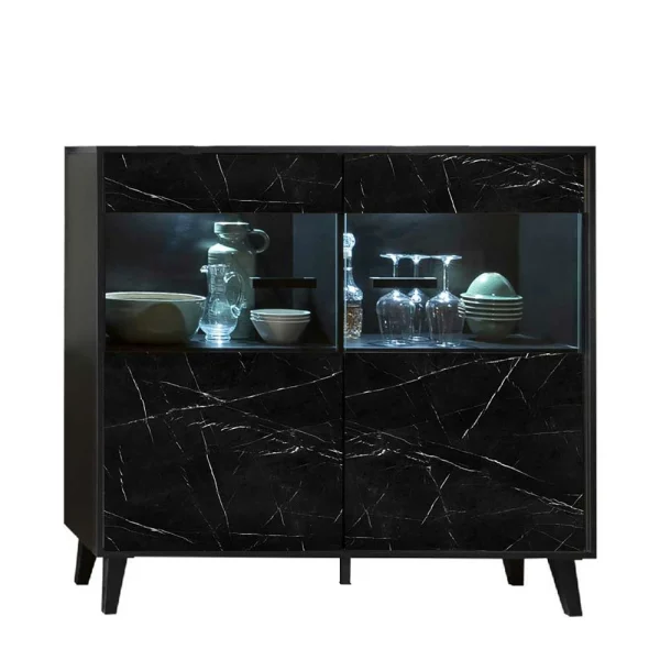 126x118x40 Schrank Mit Glaseinsatz In Marmor Optik – Jaennos 1