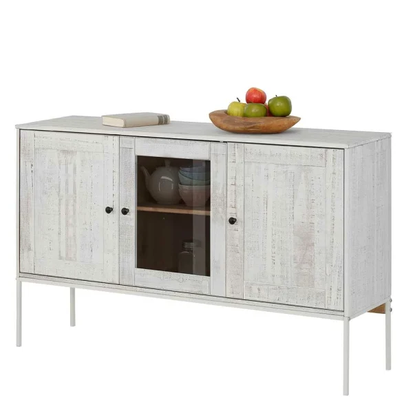 130x80x35 Sideboard Mit Glas & Kiefernholz Weiß – Ejeliva 3