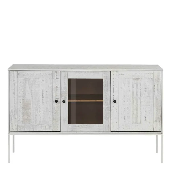 130x80x35 Sideboard Mit Glas & Kiefernholz Weiß – Ejeliva 4