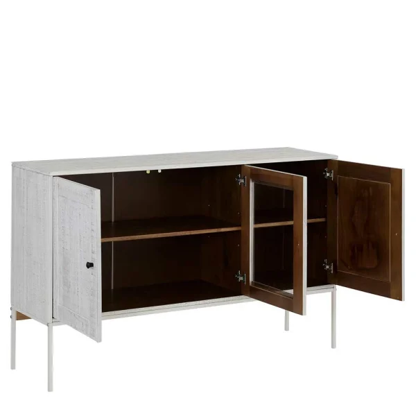 130x80x35 Sideboard Mit Glas & Kiefernholz Weiß – Ejeliva 5