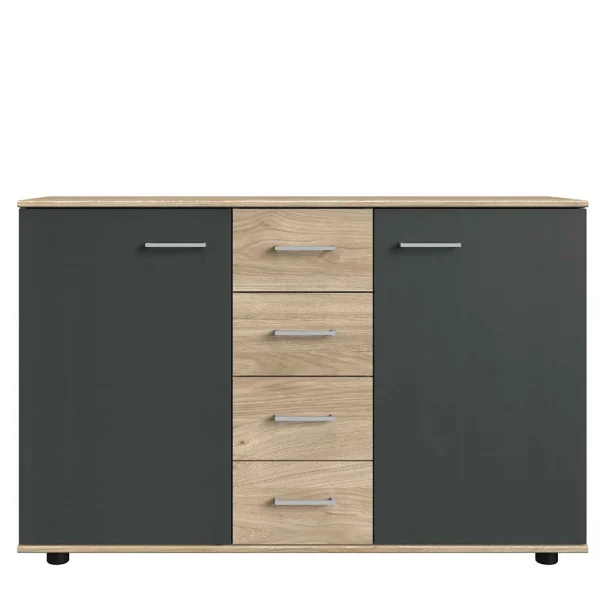 130x83x41 Kommode In Eiche & Dunkelgrau – Puvina 1
