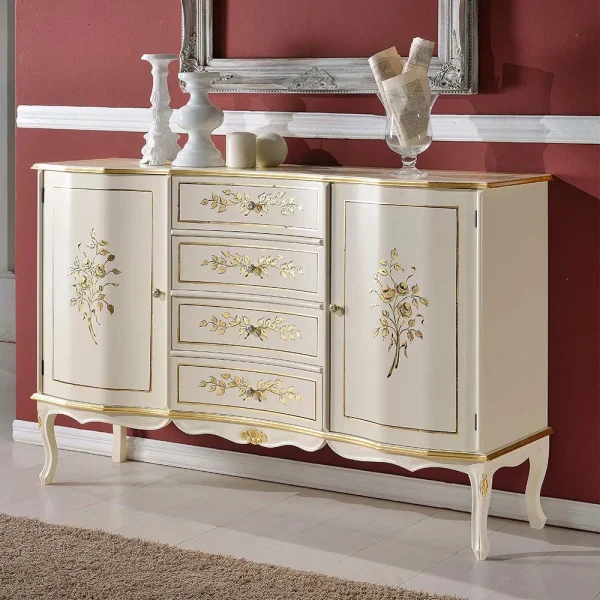 133x90x42 Barockstil Anrichte In Weiß & Gold – Iviada 1