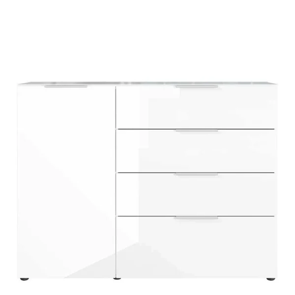 134x101x42 Cm Kommode In Weiß Mit Glas – Rufu 3