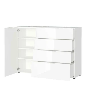 134x101x42 Cm Kommode In Weiß Mit Glas – Rufu 12