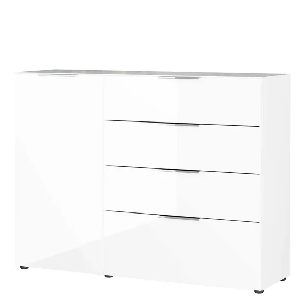 134x101x42 Cm Kommode In Weiß Mit Glas – Rufu 1