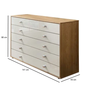 141cm Breite Kommode Mit Glas Front In Beige – Emdsiva I 12