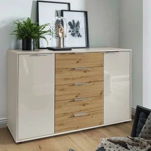 141x86x43 Kommode In Beige Glasfront – Levitanas 9