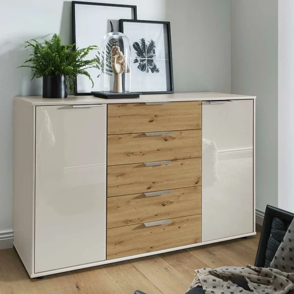 141x86x43 Kommode In Beige Glasfront – Levitanas 3