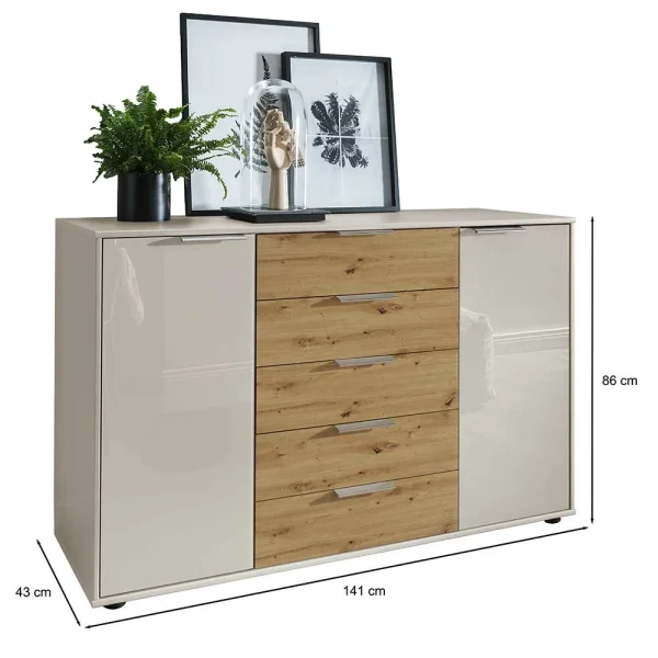 141x86x43 Kommode In Beige Glasfront – Levitanas 6