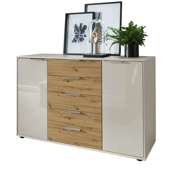 141x86x43 Kommode In Beige Glasfront – Levitanas 1