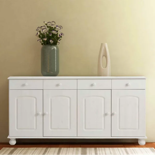 156x77x34 Kiefer Sideboard In Weiß Lasiert – Oncerta 3