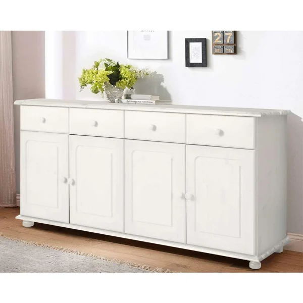 156x77x34 Kiefer Sideboard In Weiß Lasiert – Oncerta 4