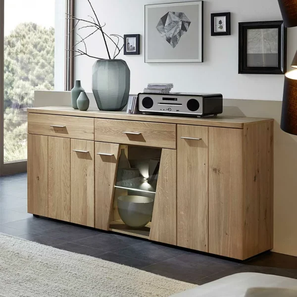 160x84x43 Wildeiche Sideboard Mit Glas Einsatz – Latesma 3