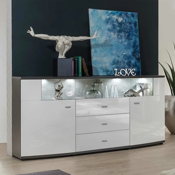 160x87x42 Hochglanz Sideboard Mit Glaseinsatz – Secrema 3