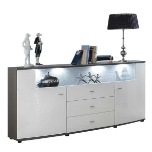 160x87x42 Hochglanz Sideboard Mit Glaseinsatz – Secrema 12