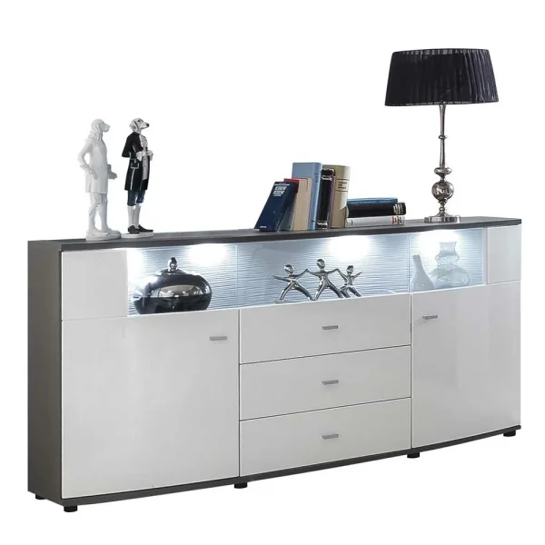 160x87x42 Hochglanz Sideboard Mit Glaseinsatz – Secrema 4