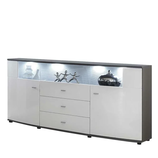 160x87x42 Hochglanz Sideboard Mit Glaseinsatz – Secrema 1