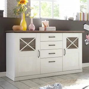 163x90x50 Landhaus Sideboard In Weiß & Pinie Dunkel – Chesnur 9