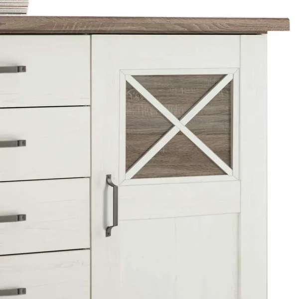 163x90x50 Landhaus Sideboard In Weiß & Pinie Dunkel – Chesnur 6