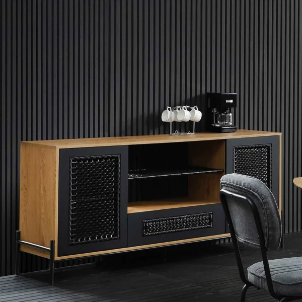 164x76x43 Design Sideboard Mit Kunstrattan Geflecht – Zavias 4