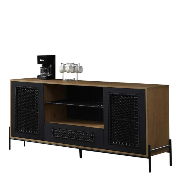 164x76x43 Design Sideboard Mit Kunstrattan Geflecht – Zavias 1