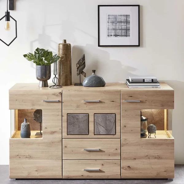 170x94x42 Sideboard Mit Glaseinsätzen & LED – Luruzada 3