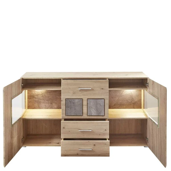 170x94x42 Sideboard Mit Glaseinsätzen & LED – Luruzada 4