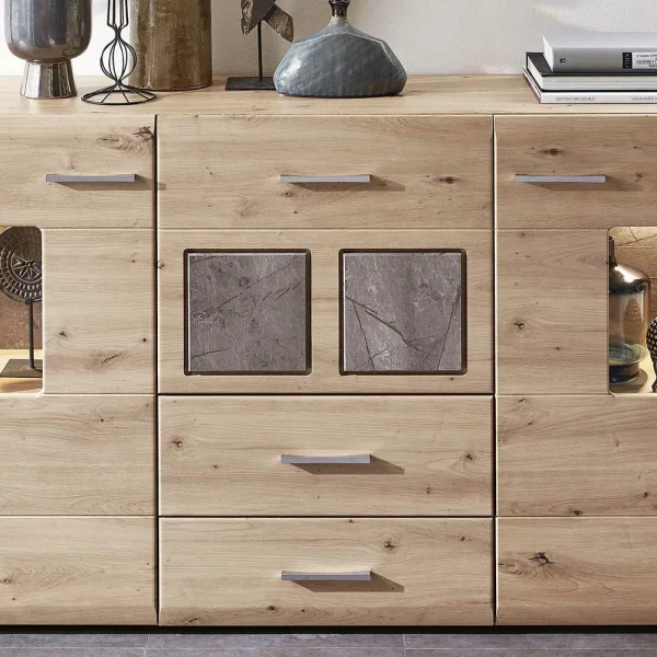 170x94x42 Sideboard Mit Glaseinsätzen & LED – Luruzada 5