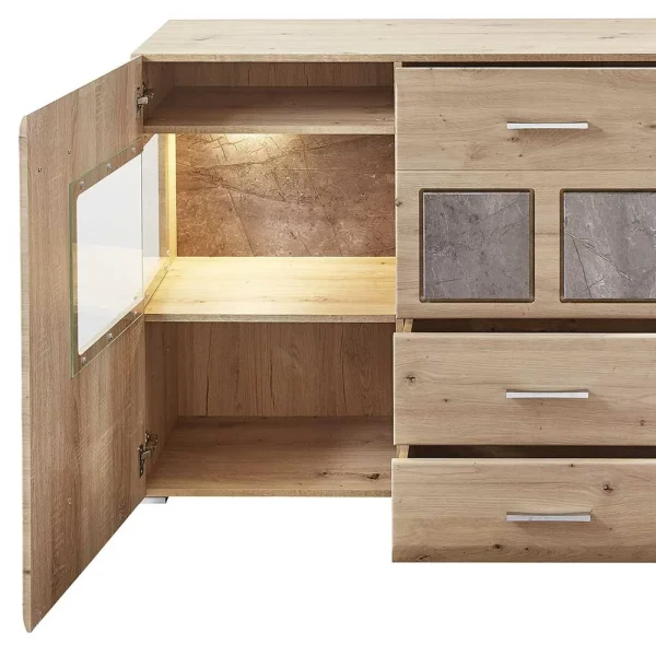 170x94x42 Sideboard Mit Glaseinsätzen & LED – Luruzada 6