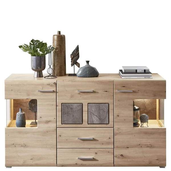 170x94x42 Sideboard Mit Glaseinsätzen & LED – Luruzada 1