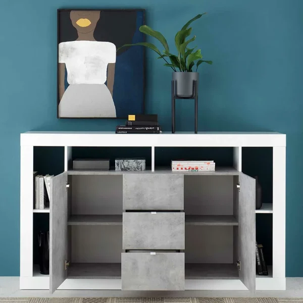 172x102x42 Wohnzimmer Schrank In Weiß HG & Beton NB – Harrisons I 4