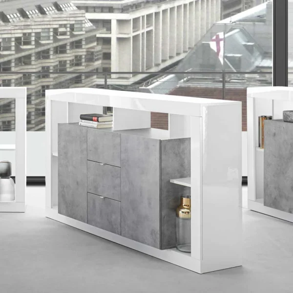 172x102x42 Wohnzimmer Schrank In Weiß HG & Beton NB – Harrisons I 5