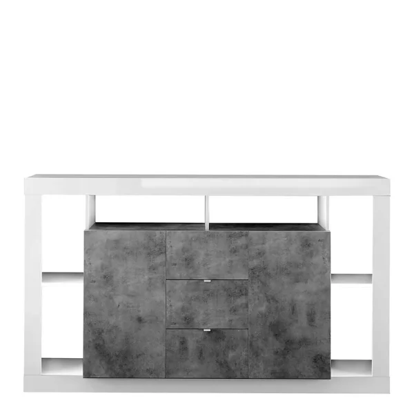 172x102x42 Wohnzimmer Schrank In Weiß HG & Beton NB – Harrisons I 1
