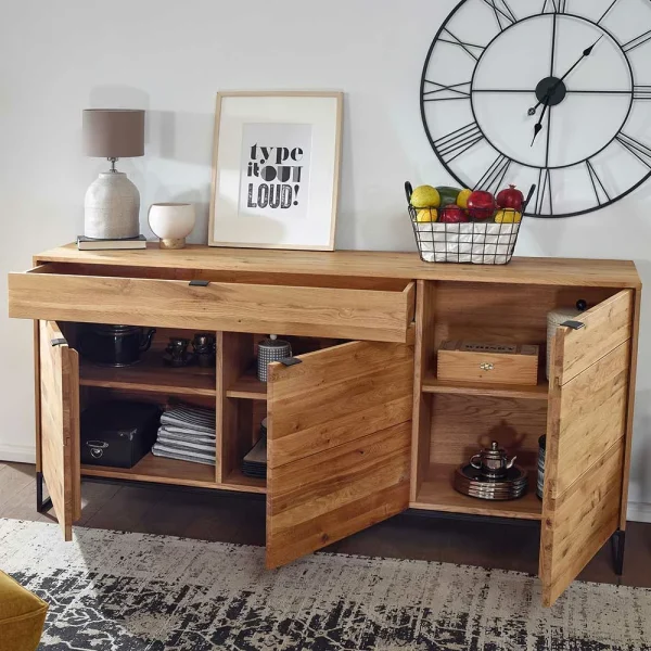 180x85x40 Wildeiche Sideboard 3-türig & Schublade – Varzado 4