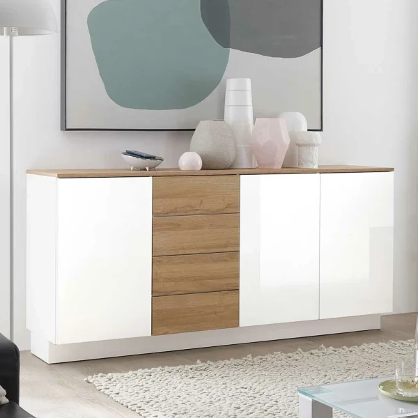 181x85x43 Wohnzimmer Schrank In Weiß Glanz & Wildeiche – Dailin II 3