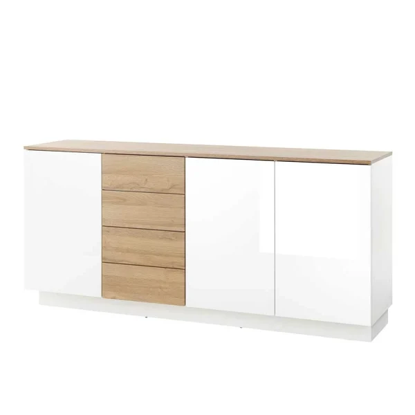 181x85x43 Wohnzimmer Schrank In Weiß Glanz & Wildeiche – Dailin II 1