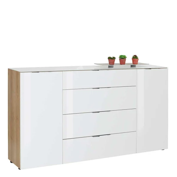 181x99x40 Hohes Sideboard In Weiß Glas – Ayfuna 3
